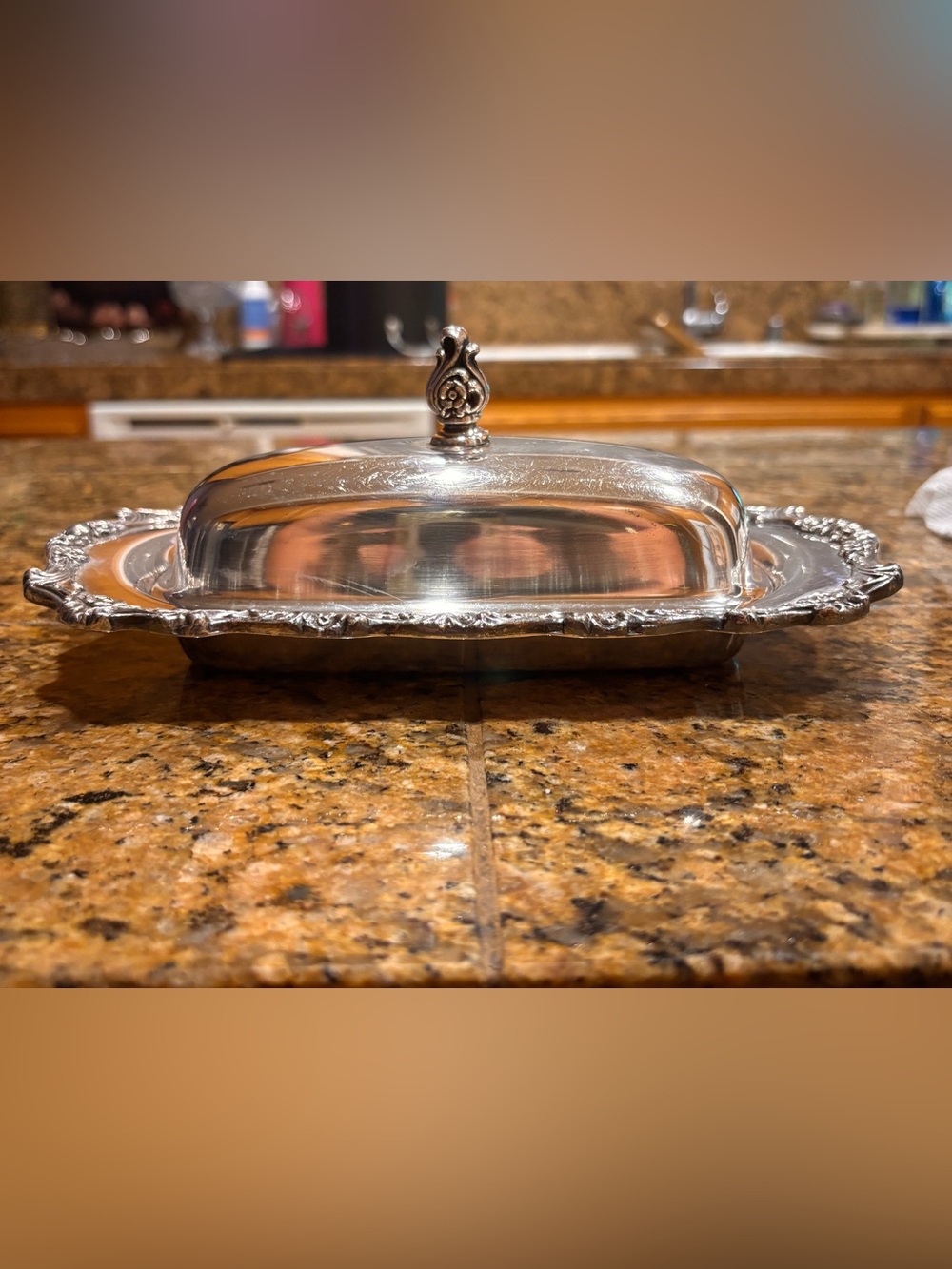 Vintage Silver Covered Butter Dish with Ornate Handle